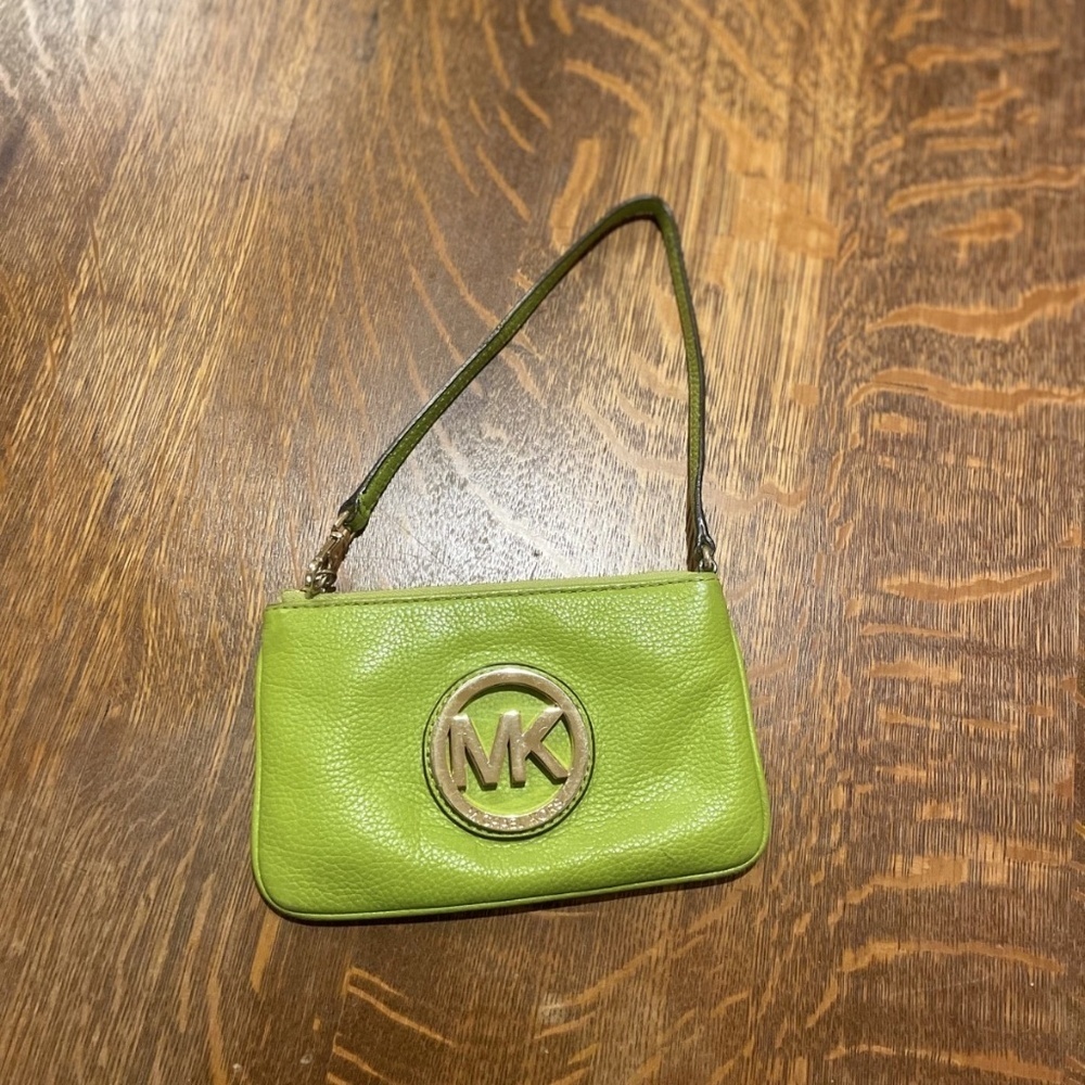 Michael Kors Fulton Pebbled Leather Lime Green Wristlet